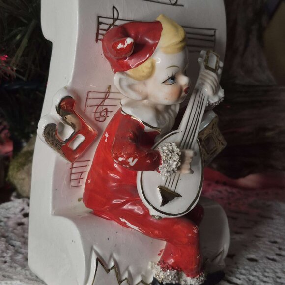 Porcelain Wall Decor Music Pixie Elf Gnome Red White Gold - Picture 10 of 14